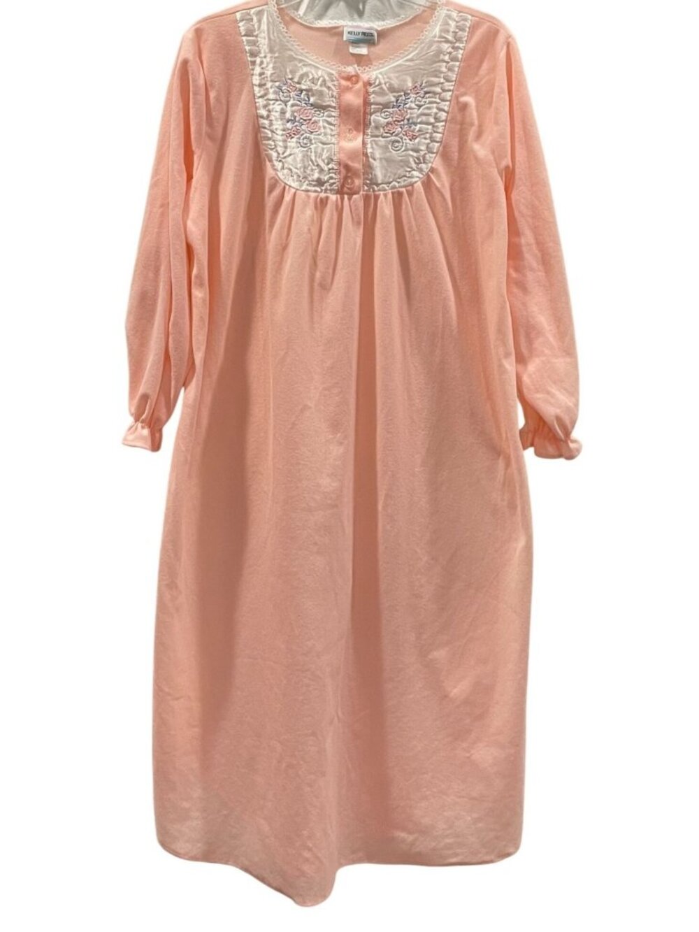 Vintage Kelly Reed Long Nightgown L Peach Embroidered Cottage Country Feminine